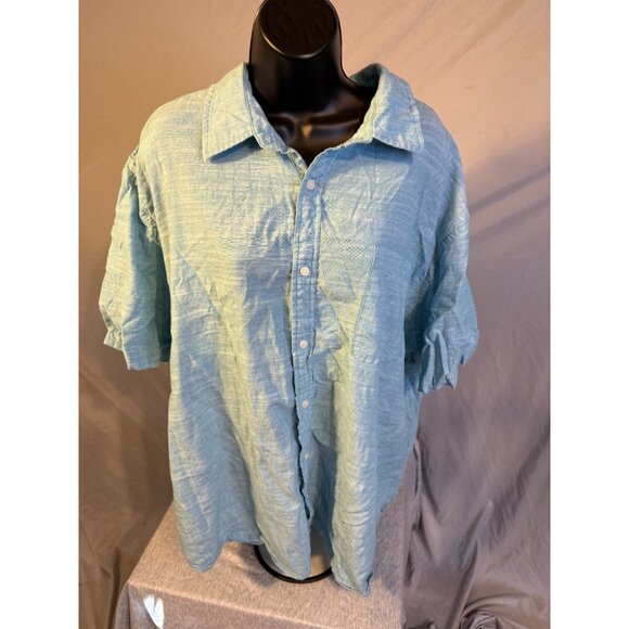 St Johns Bay Mens Short Sleeve Linen Blend Blue Button Up Size 3XL Big Tall - Picture 1 of 2